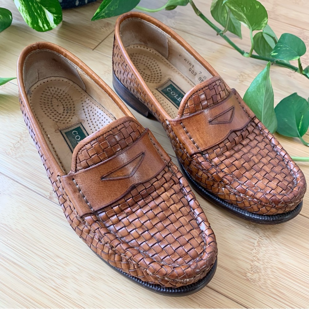 Vintage Cole Haan Woven Leather Penny Loafer, Cognac, Women's Sz 7